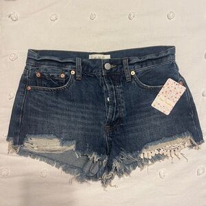 Free People Denim Shorts with lace detail